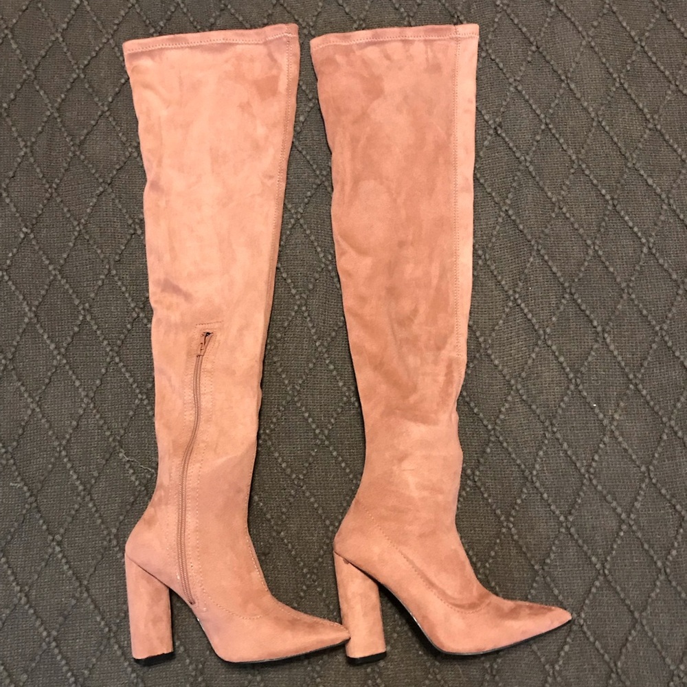 Mauve/Pink Suede Over the Knee Boots